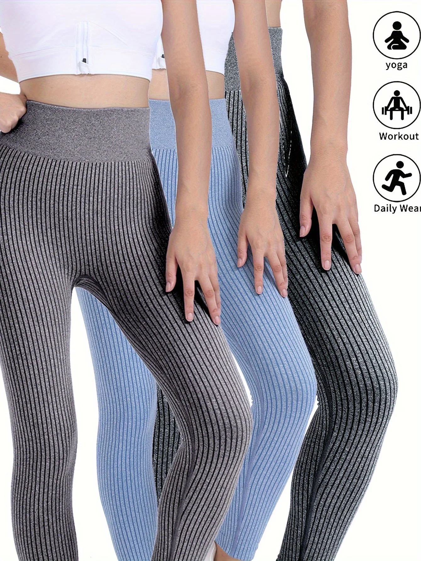 

3 Pack US Lpcal Women's Tummy Control High Waist Soft Workout Leggings Ribbed Seamless Workout Athletic Exercise Leggings