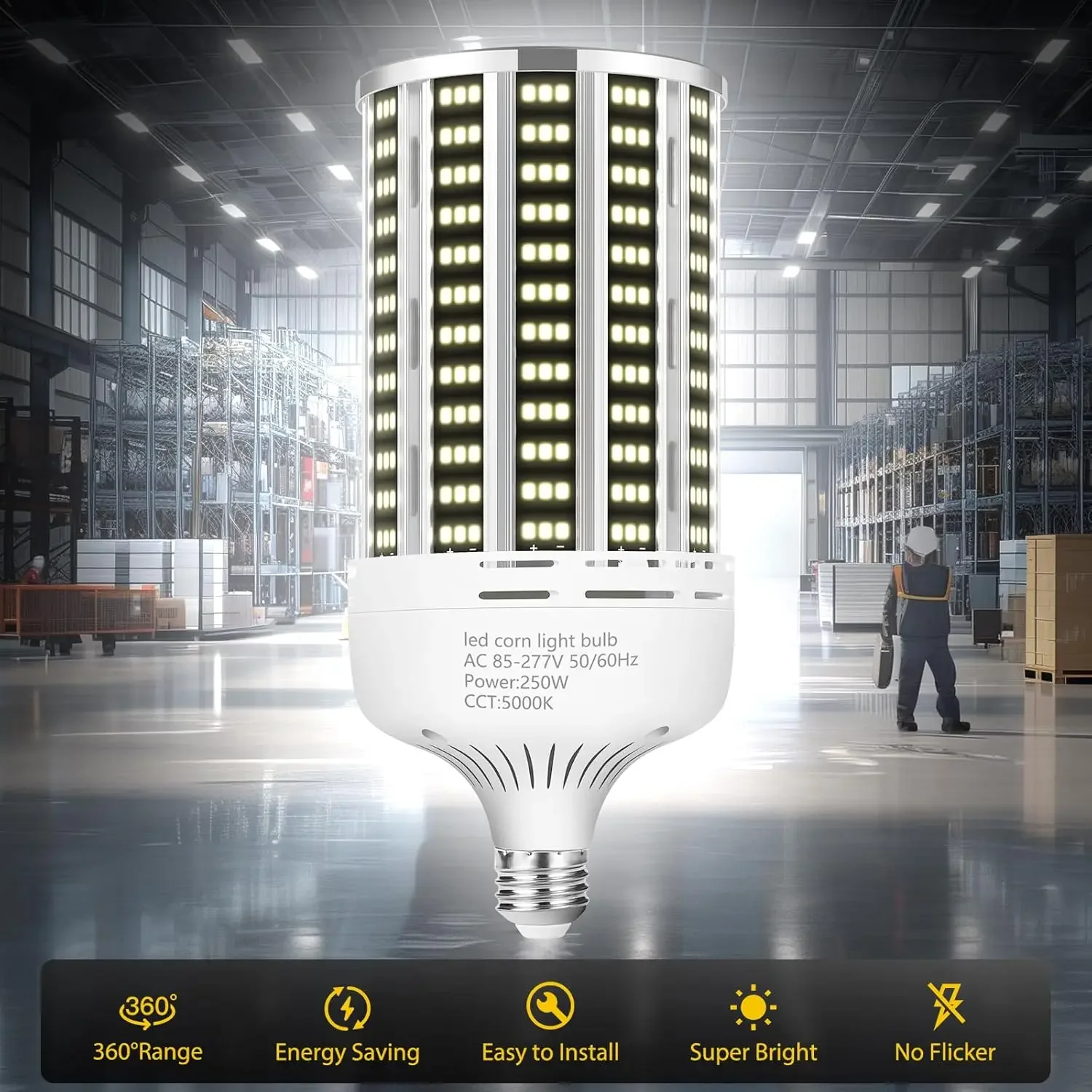 

250W 2 pack LED Corn Light Bulb,(2500W Equivalent )Commercial Grade 36500LM DayLight 5000K E26/E39 Medium Base LED Lamp
