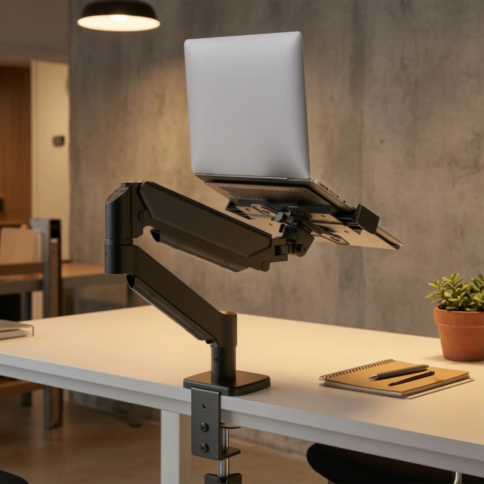 Gas Spring Laptop Desk Mount Arm Cold-Rolled Steel Full Motion Laptop Tray Mount Ergonomic Space-Saving for Home Office