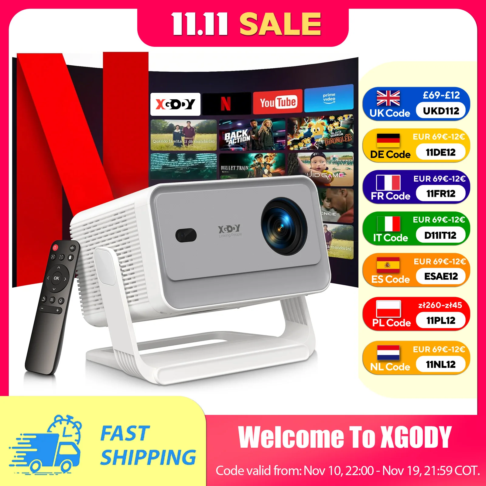 XGODY A6 PRO 4K الأصلي 1080P 650 ANSI جهاز عرض ذكي AI التركيز التلقائي تصحيح حجر المفاتيح 360 ° جهاز عرض محمول للسينما المنزلية #1