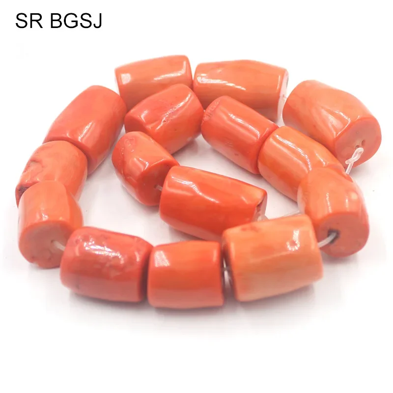 20-25mm Column Tube Orange Jewelry Making Genuine Gems Large  Natural Sea Bamboo DIY Coral Beads 15inch