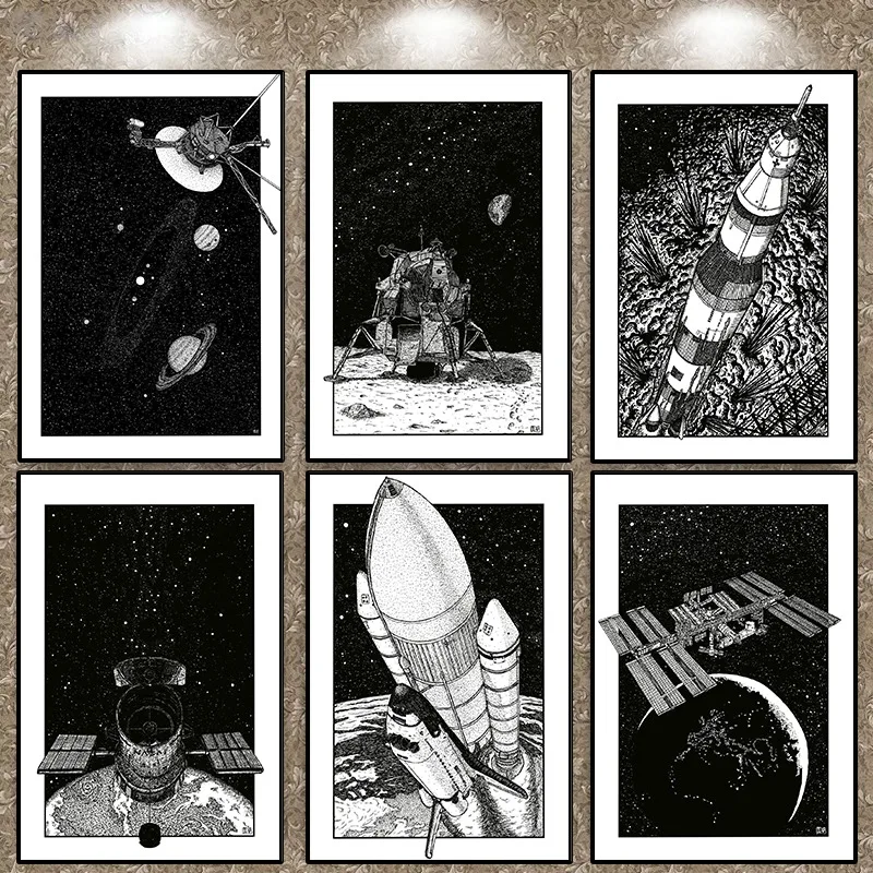 ملصق محطة الفضاء الدولية المركبة الفضائية القمرية لاندر ناسا الفني حائط لوح رسم الفن لغرفة المعيشة ديكور المنزل جدارية #1