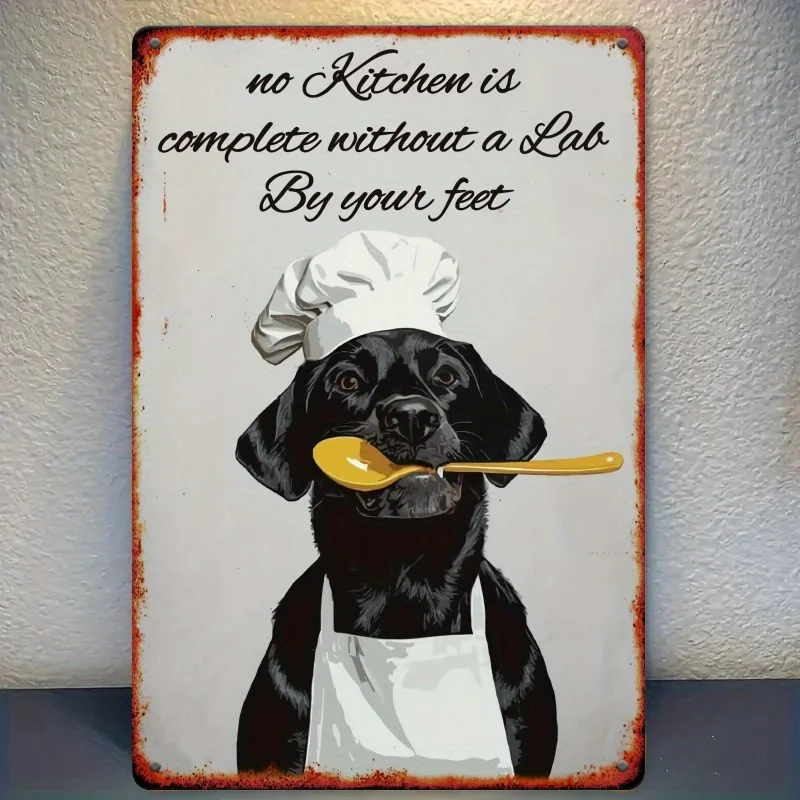 Vintage-Inspired  Metal Wall Sign with Chef Dog Design - 