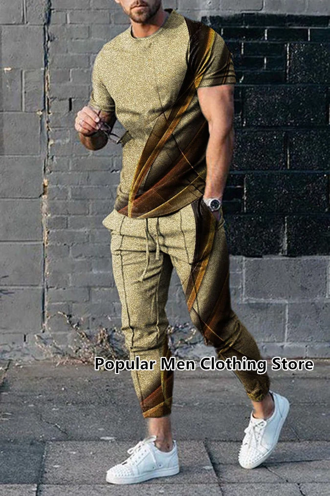 Summer Sportwear Suit Short Sleeve T Shirt Long Pants Men 2 Piece Sets Men Tracksuit 3D Printed Casual Street Oversized Clothes