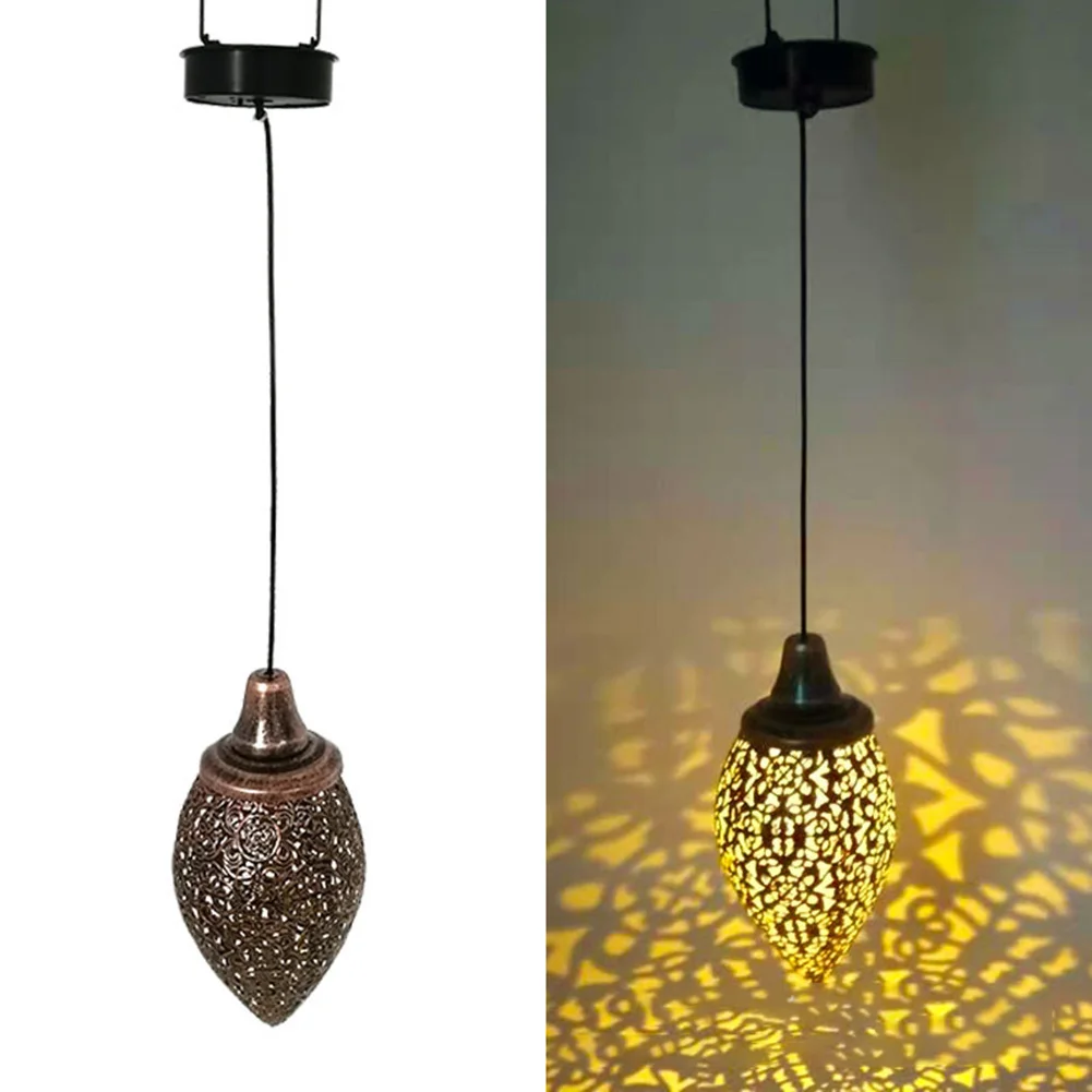 Outdoor Solar Light LED Lantern Garland Waterproof Metal Water Drop Hollow Projection Lamp Hanging Light Yard Garden Decorations