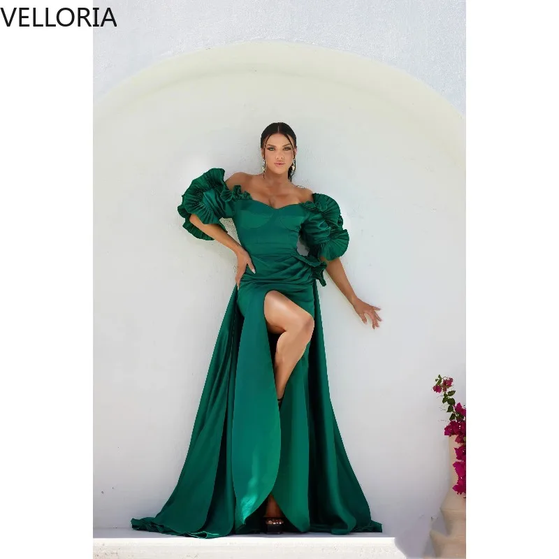 Abito da sera da donna in raso rosso Abito da cerimonia formale sexy con spacco alto monospalla Elegante abito a trapezio lungo fino al pavimento personalizzato