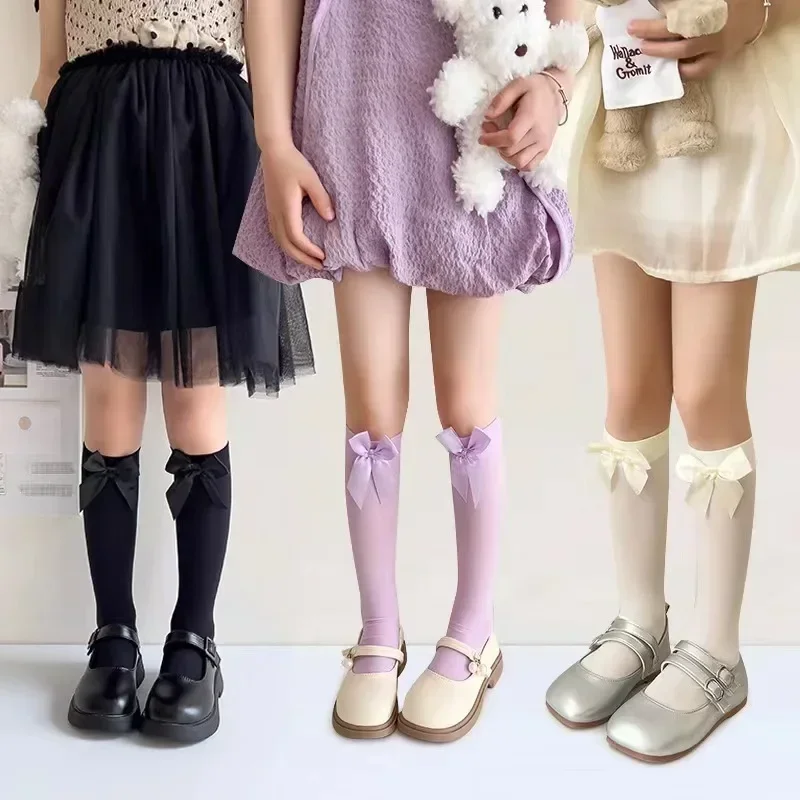 Baby Mädchen Lolita Socken Süße Prinzessin Schleife Weiche Samt Kniestrümpfe Kinder Ins Mode Pinkycolor Strümpfe 3-12 Jahre alt