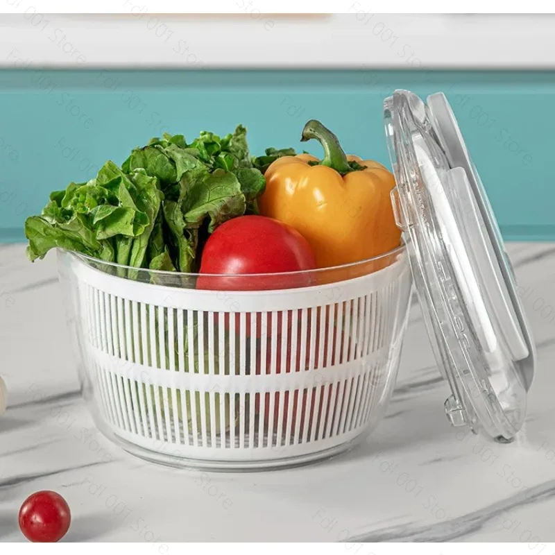 Manual Vegetable & Fruit Dehydrator, Multifunctional Salad Dryer with Drain Basin