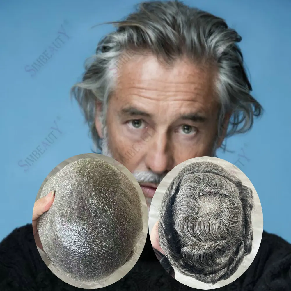 Undetectable V-Loop Hair Thinnest Skin Men's Hair Prosthesis 0.02mm HD Poly Skin PU Base Mens Toupee Human Hair System For Men