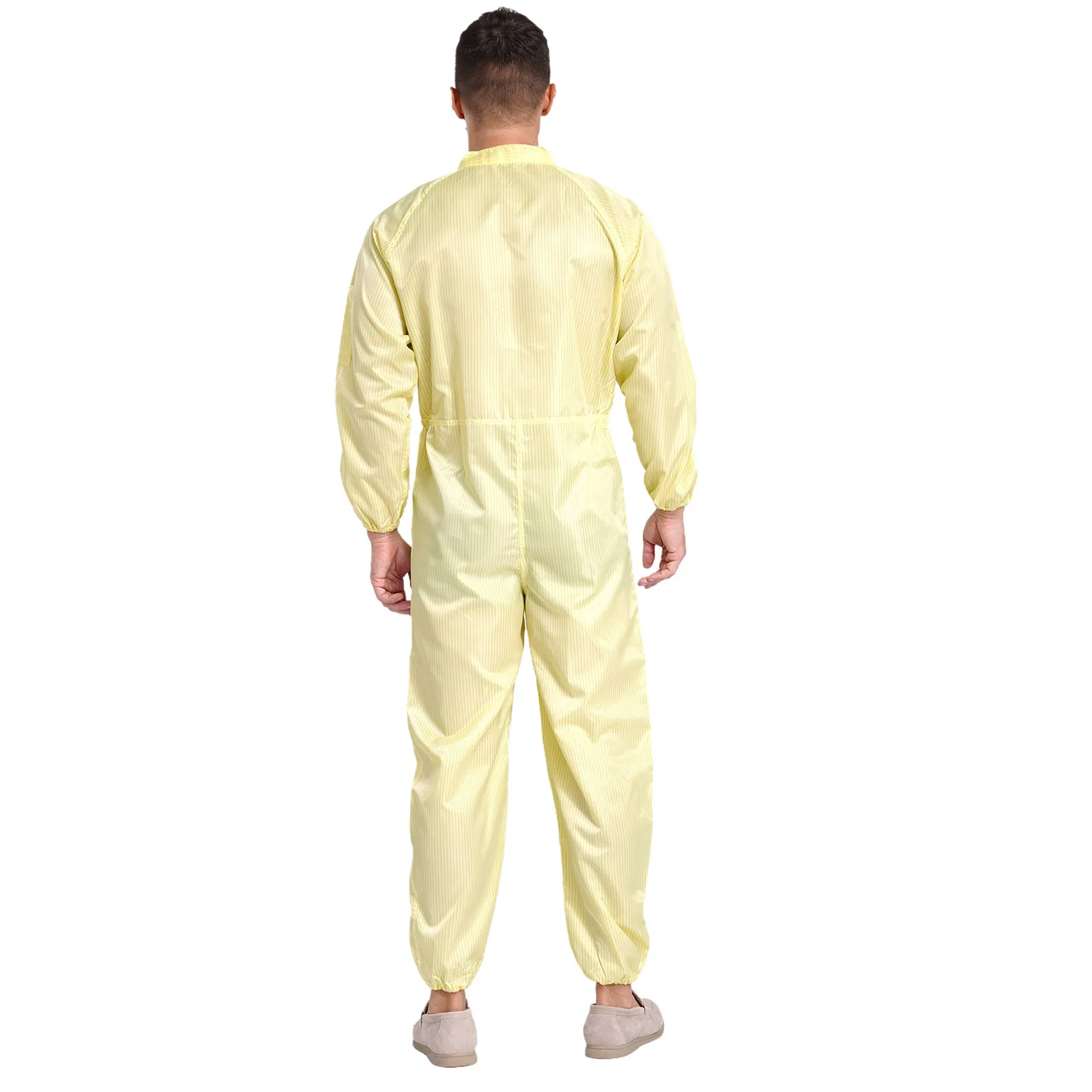 Adult Mens Anti-static Dustproof Coverall Stand Collar Front Zipper Elastic Cuff Long Sleeve Jumpsuit Workshop Uniform One Piece