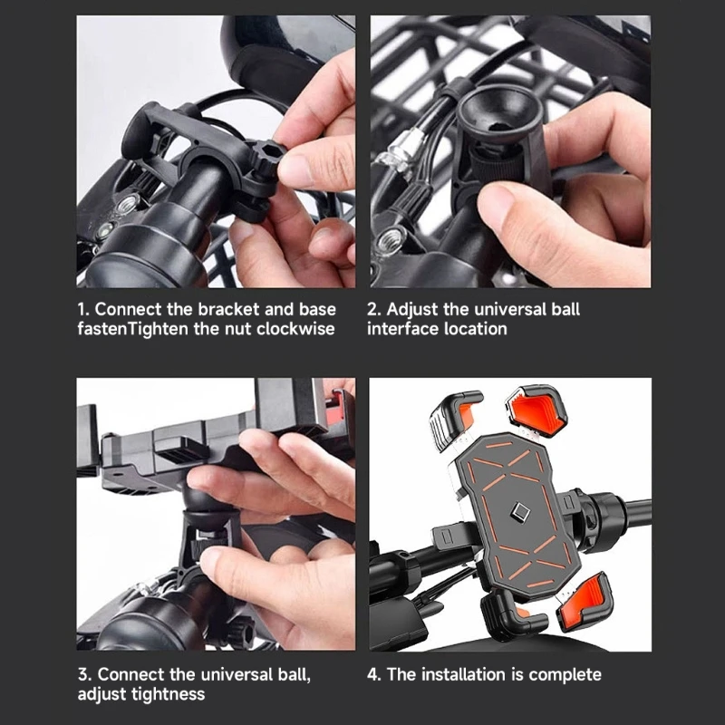 A1A2 Bike Phone Mount Stand NonSlip Anti-Vibrations Universal Bike Handlebar Adjustable Phone Mount Clip Easily to Install