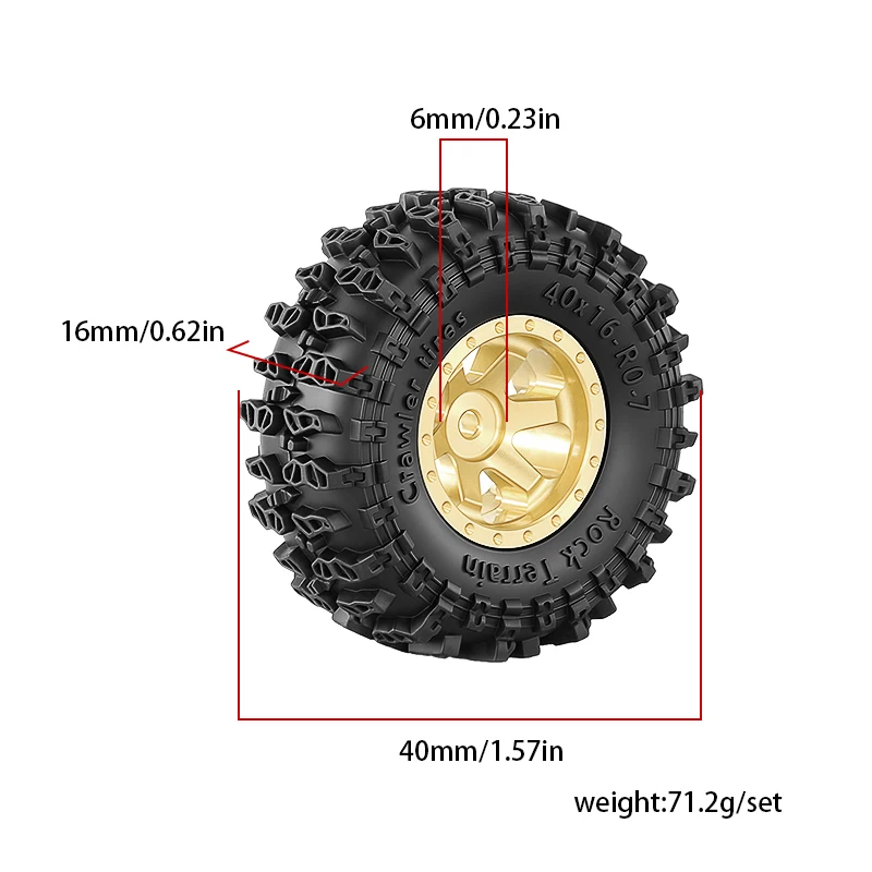 4Pcs 0.7 inch Brass RC Crawler Car Wheel Hub & Rubber Tire for 1/30 Axial SCX30 Ford Bronco Jeep Wrangler K10 Upgrade Parts