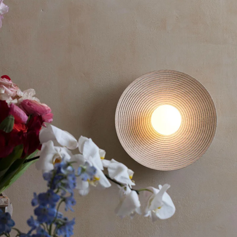 Nordic original round LED wall lamp Modern LED Wooden Wall Lamp Personality wall sconce Bedside Bedroom stair Wall-mounted Light