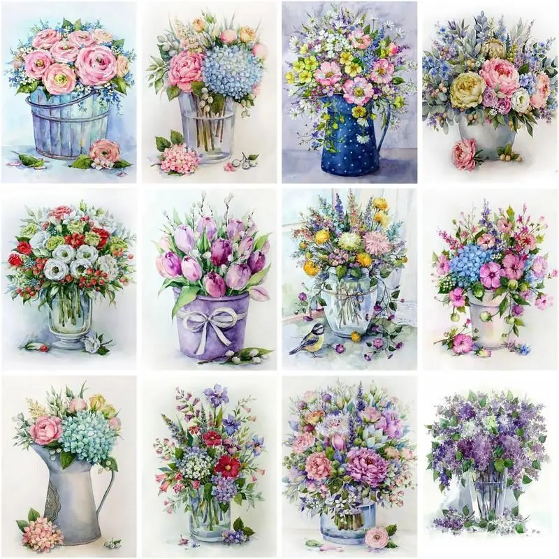 

CHENISTORY Painting By Number Flowers Kits Picture By Number Diy Frame Modern On Canvas Vase Handpainted Children'S Room Decor