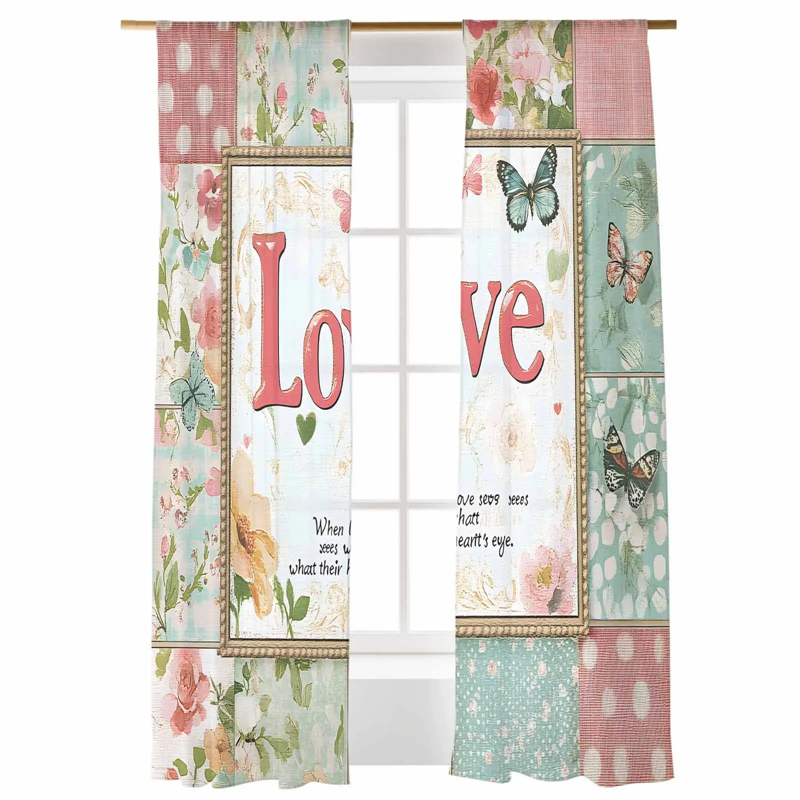 

Floral Background LOVE Cover Voile Curtains Window Treatment Sheer Curtains for Bedroom Kitchen Drapes