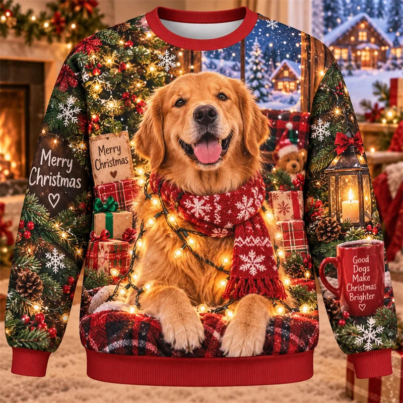 Christmas Animal Sweatshirt Dog Moose Capybara Owl Red Panda Polar Bear Cat Penguin Crewneck Xmas Pullover Holiday Gift Fun Top