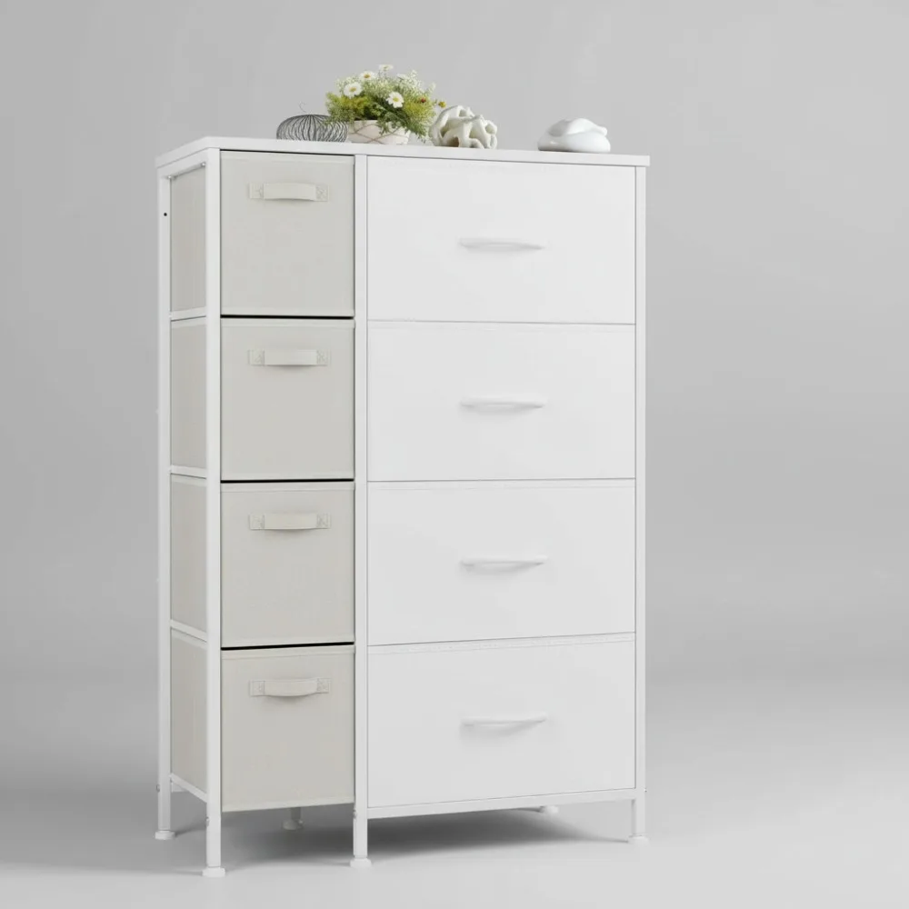 

4-Drawer Fabric Dresser with Wooden Top, Anti-Tip Storage Tower for Bedroom Living Room Closet