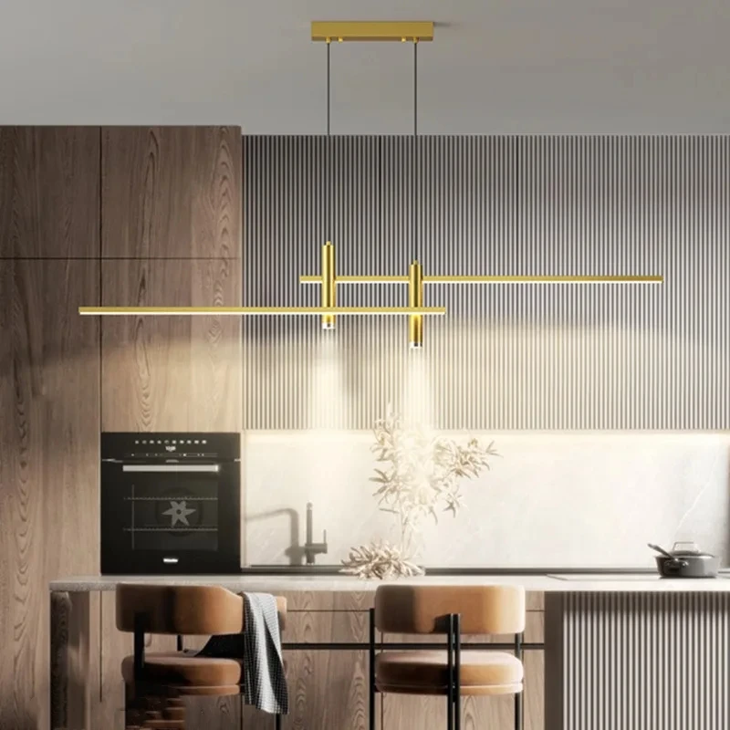 Modern Minimalist LED Ceiling Chandelier Black Gold For Kitchen Dining Room Coffee Table Pendant Lamp Home Decor Light Fixture