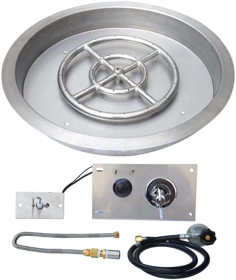 25 inch Round Drop-in Fire Pit Pan with Spark Ignition Kit Propane Gas Version, Rated for up to 92,000 BTU's