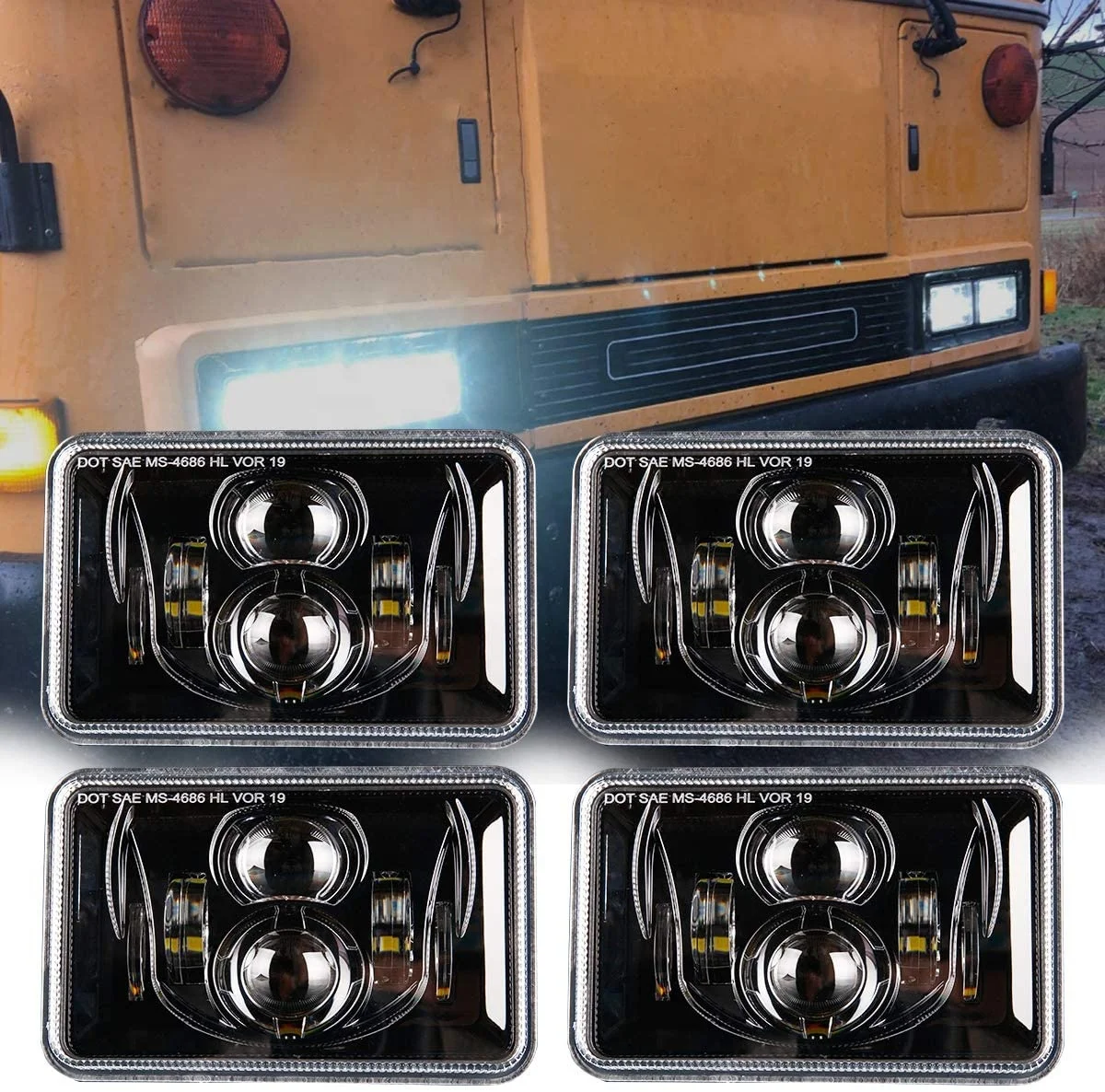 

DOT approved 4x6 inch square headlight 4" led headlamp for Peterbilt 357 379 378 320 362 Heavy Truck Headlights H4656 H4652