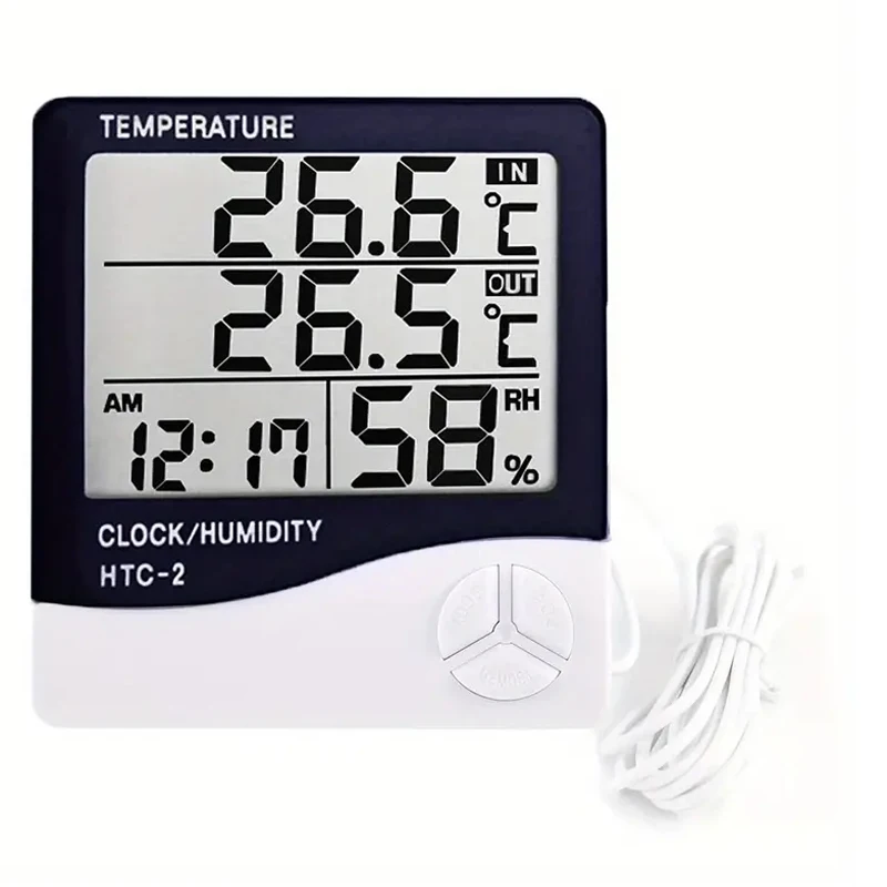 1pc HTC-2 Smart Electric Digital Hygrometer Thermometer Weather Station Clocks Outdoor LCD Electronic Humidity Meter