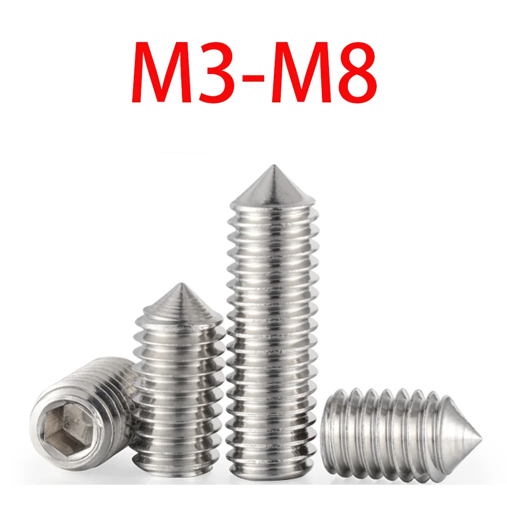 10-200pcs Hex Hexagon Socket Set Screw Cone Point Grub Screws M3 M4 M5 M6 M8  304 Stainless Steel Allen Head Socket Set Screw