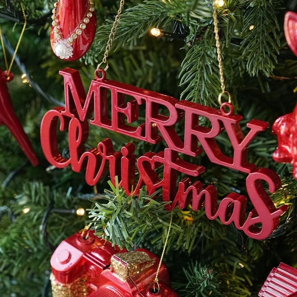 Bright Red Christmas Tree Ornament Elk Dog Camera House High Heel Plastic Made Plastic Hanging Pendant Glossy Surface