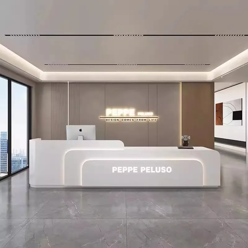 

Белый Простой прием Корпоративная стойка регистрации Сервисный стол Современный барный стол Подиум Стоячий стол Comptoir De Reception Салон