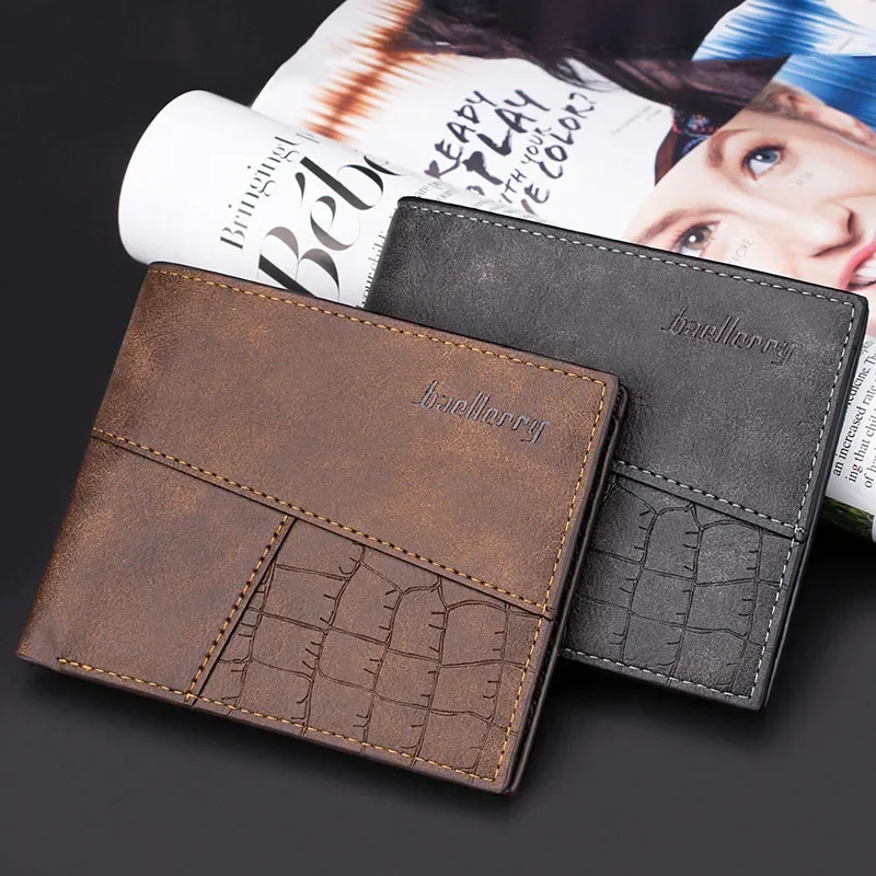 Men Short Frosted Large Capacity Leather Wallet Multi-Slot Coin Pocket Photo Holder Small for Male Fashion Wallet Vintage Wallet