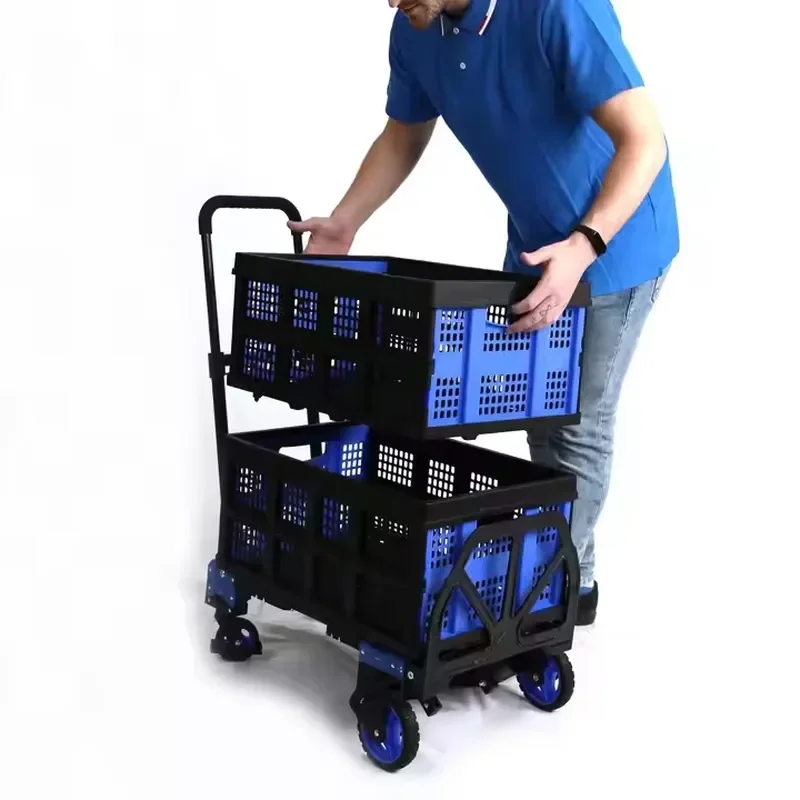 Multi-functional Convertible 150kg Aluminum Foldable Shopping Cart with Four Wheels OEM for Supermarket Shopping