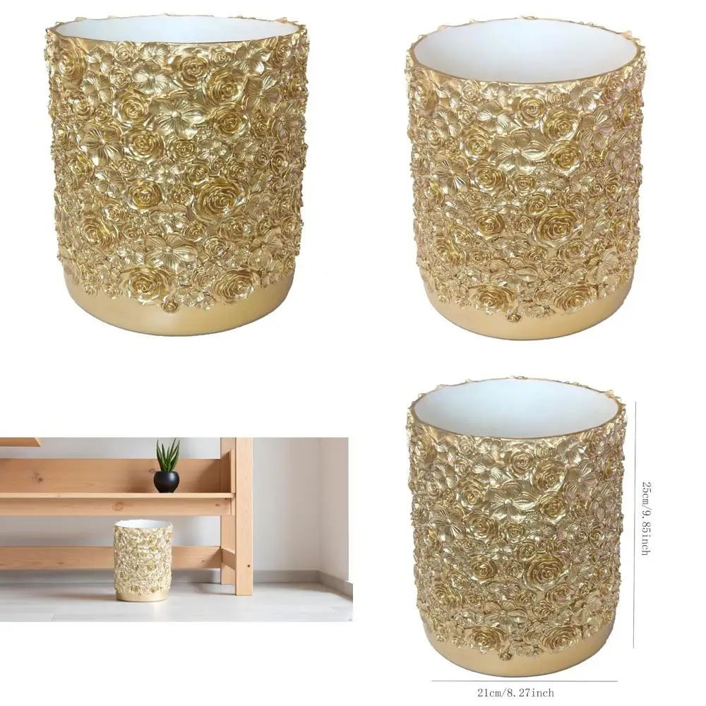

Elegant Floral Carved Resin Waste Basket, 8x10 Decorative Trash Can for Office and Bathroom, Rose Design Garbage Bin