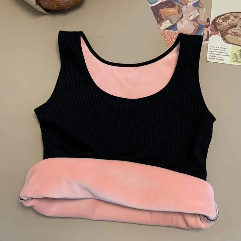 Winter Women Thermal Vest Seamless Plush Fast Temperature Lock Round Neck Slim Fit Elastic Sleeveless Inner Wear Bottoming Tank