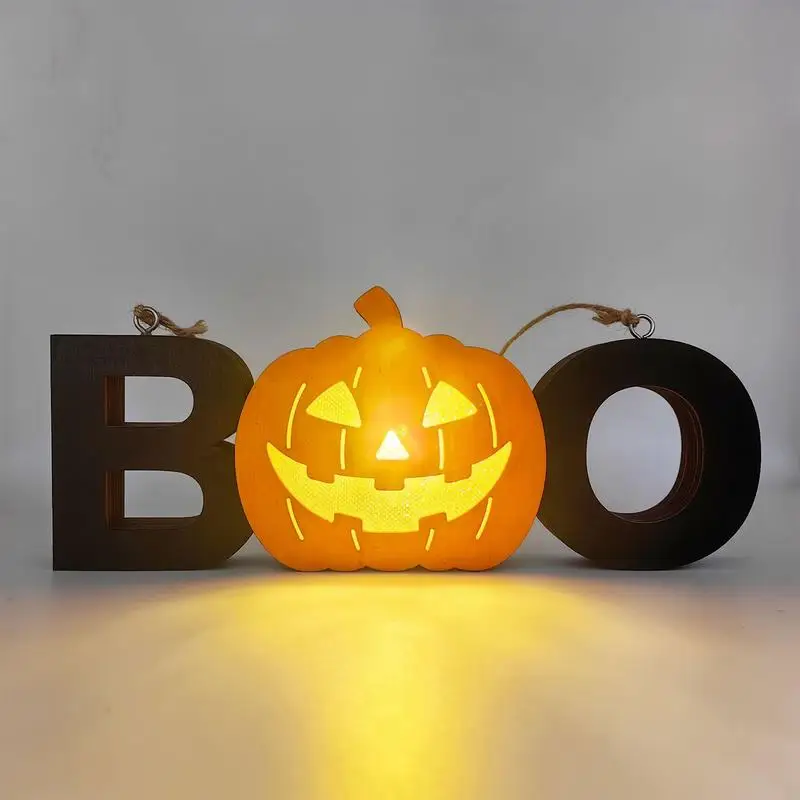 Light up boo sign Pumpkin Light up Letters Party Decoration Halloween Lights Decorations for Kitchen Fireplace Party Indoor