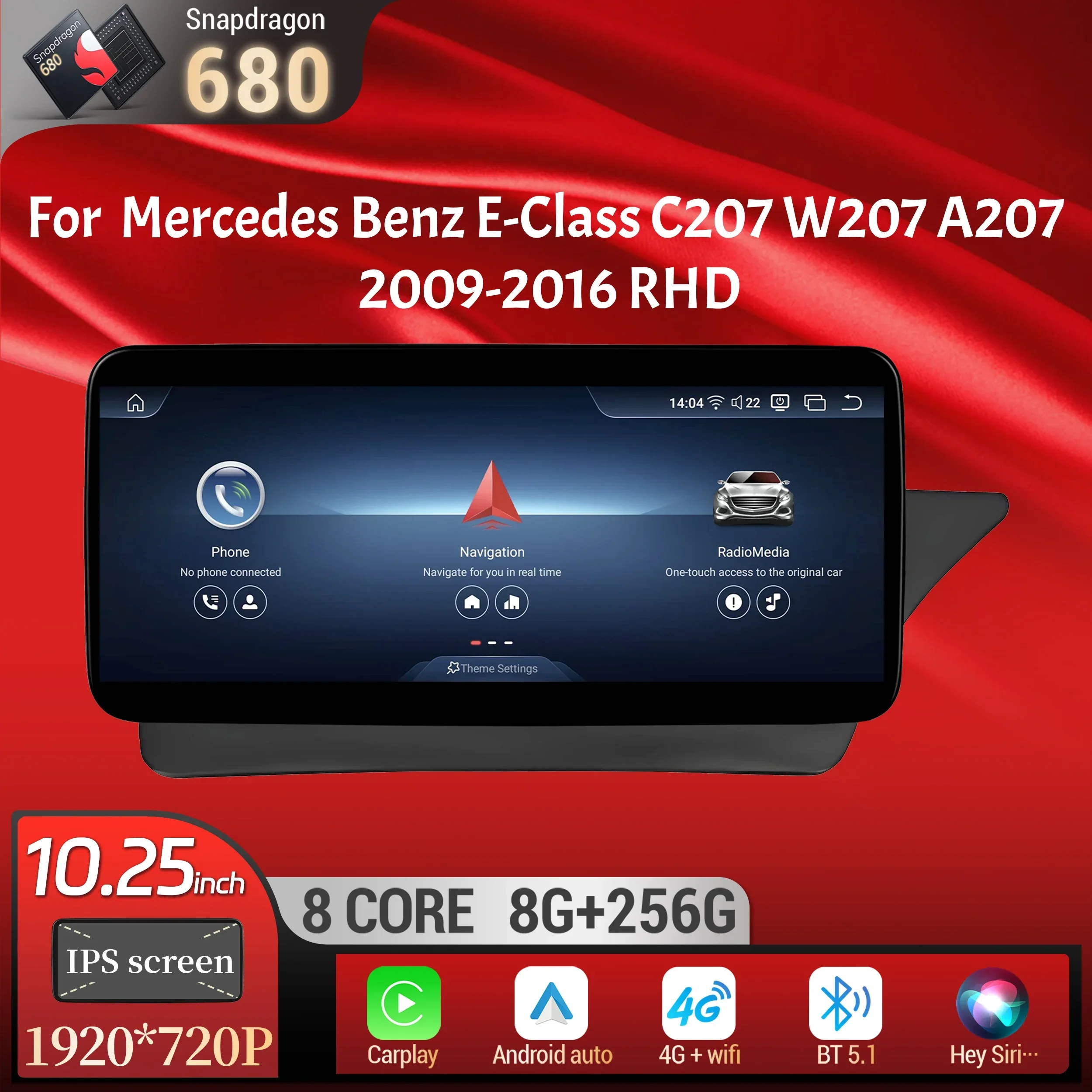 

10.25"Right Hand Drive Car Radio For Mercedes Benz E-Class C207 W207 A207 2009-2016 Android 13 BT Carplay Snapdragon 680 Screen