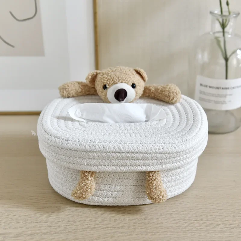 Simple Nordic Style Cartoon Cotton Rope Rectangular Home Living Room Dining Table Napkin Box