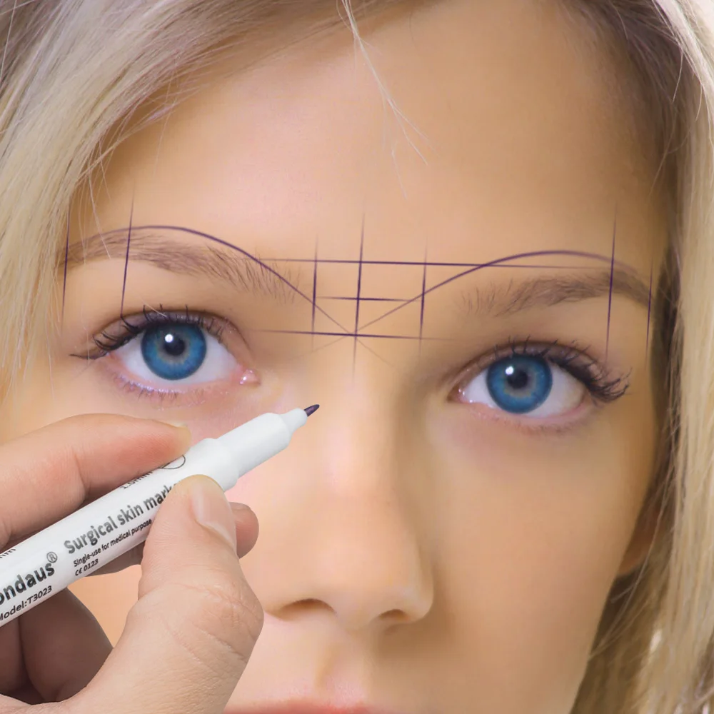 Regla de medición estéril de grado médico, marcador de piel, juego de rotuladores para Microblading, maquillaje, suministros de tatuaje, rotulador