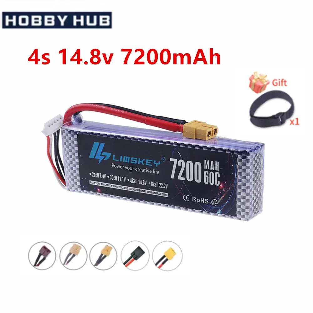 LiPo Rechargeable Battery 4S 7200mAh 60C 14.8V for RC FPV Racing Drone Quadcopter Drone Batteries With XT60 Connector Deans Plug