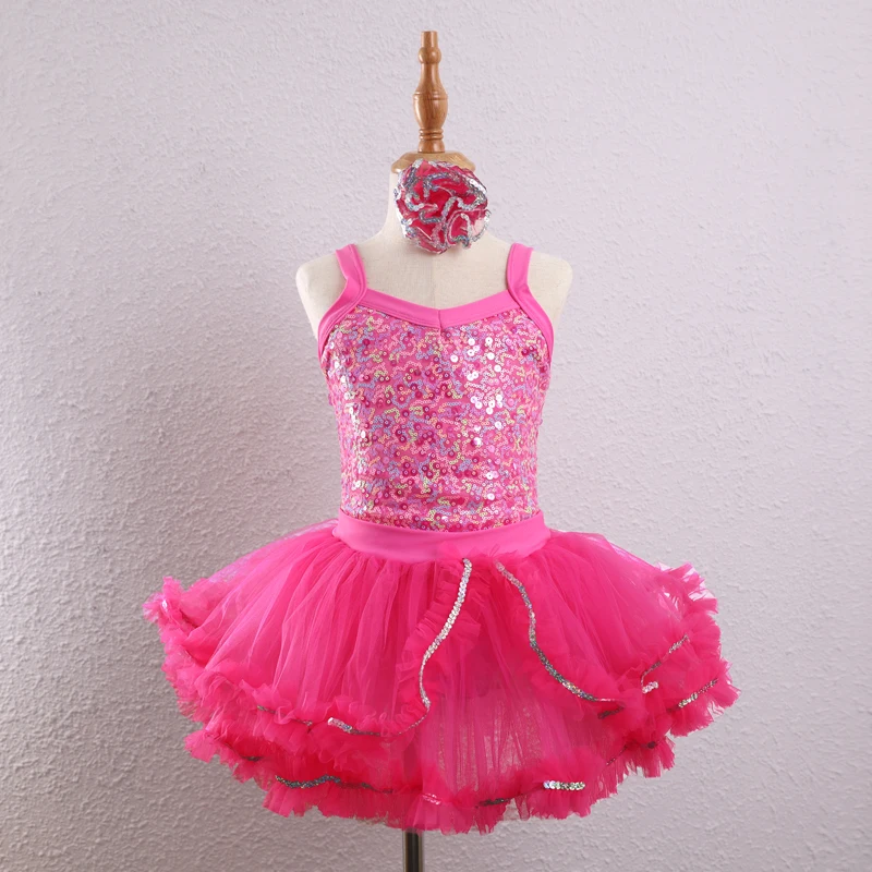 

Girls' Pink Sequin Ballet Dress with Layered Tulle Skirt Sparkle Straps for Dance Performance