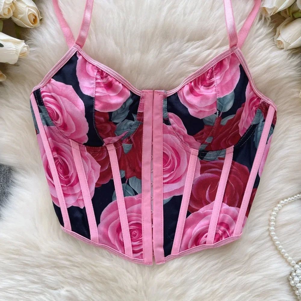 Top a tubo con stampa asimmetrica sexy Camis senza spalline chic Canotte coreane sottili Top corto elegante Corsetto da donna autunno Bustier