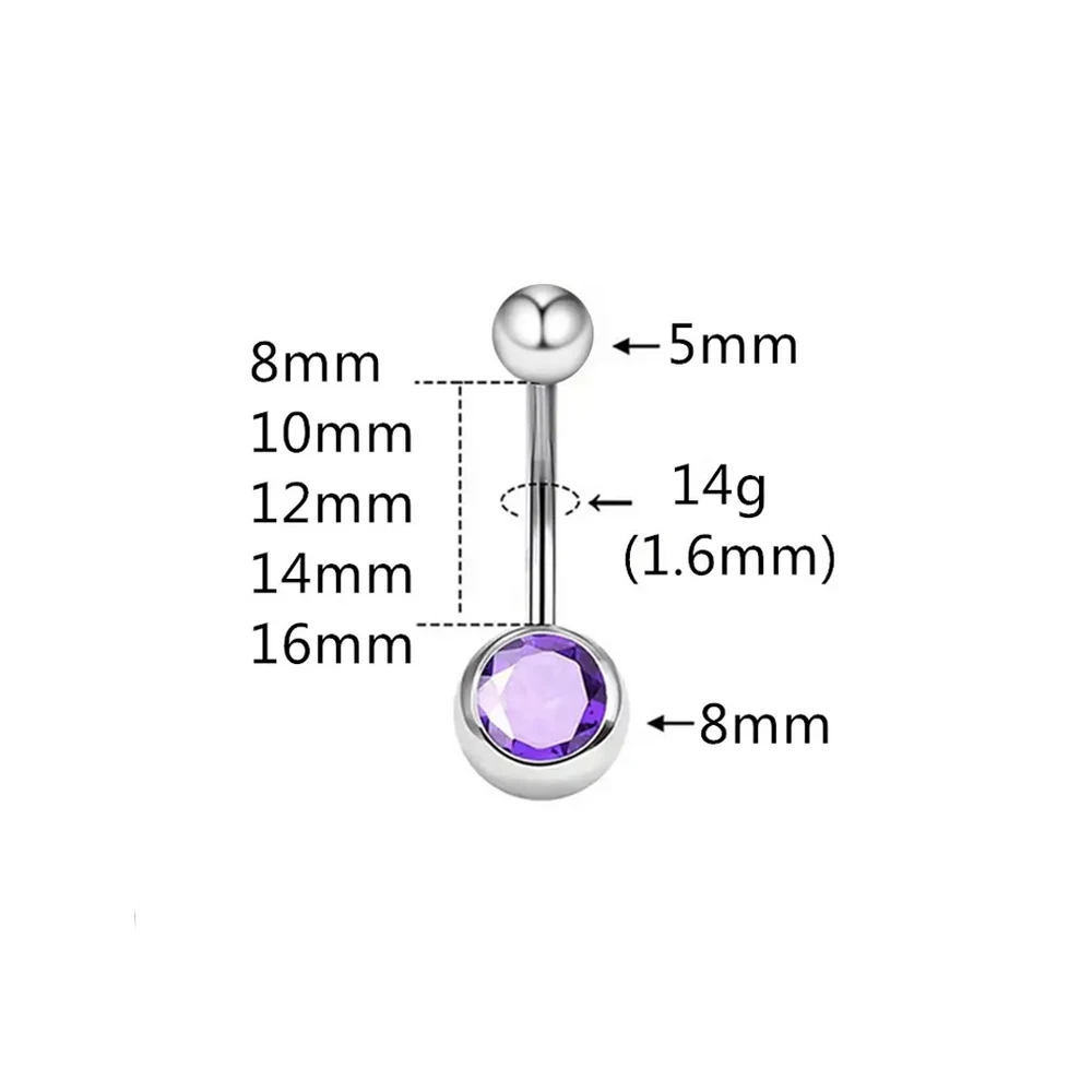 14 g 1,6 mm Kristall-Bauchnabelring, Stahl, 5 mm, 8 mm Kugel, 8 mm – 16 mm Stab, gebogener Langhantel-Piercing-Schmuck – Detail 3