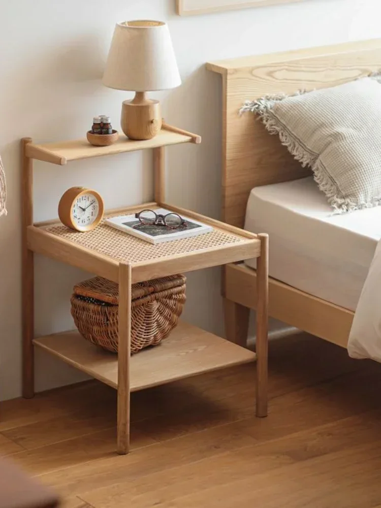 

Bedside table Nordic all-solid wood rattan bedside table Simple modern log B&B designer storage side table