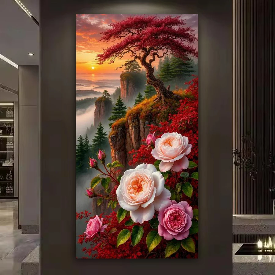 

Sunset Scenery Red Trees Diy Diamond Arts For Adults Painting Kits Large Size Colorful Flowers Full Mosaic Embroidery Picture
