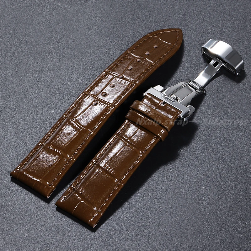 Butterfly Buckle Leather Watch Band 18mm 19mm 20mm 21mm 22mm 24mm Bracelet Bamboo Pattern Strap Men Women Replacement Wristband