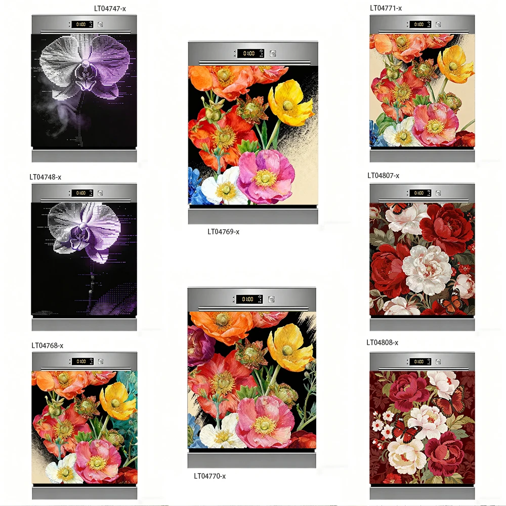 

Neon Orchid Dishwasher Sticker, Dark Floral Art Design, Waterproof Removable Kitchen Appliance Decor