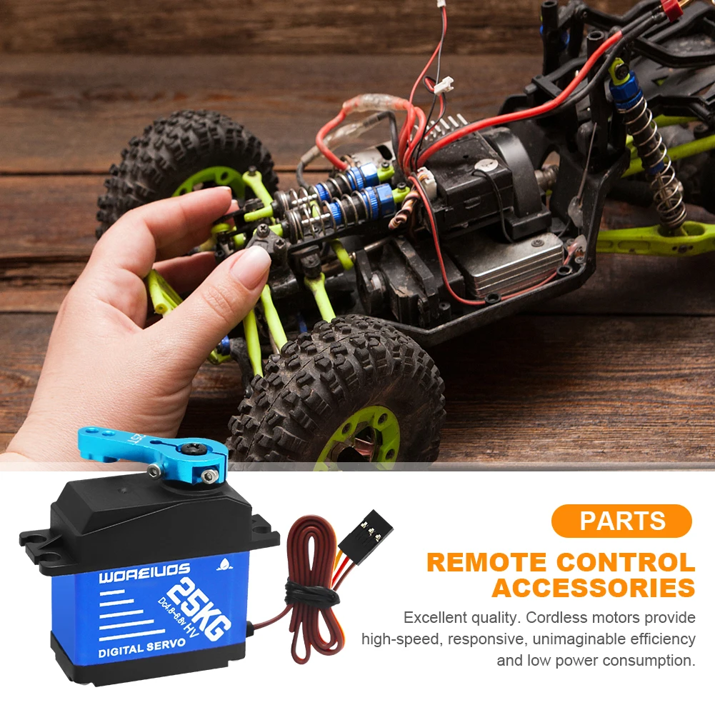 

25kg Digital Servo with 25T Servo Arm Waterproof RC Digital Servo Metal Gear Servo for 1/10 1/8 RC Car for RC Crawler Robot Boat