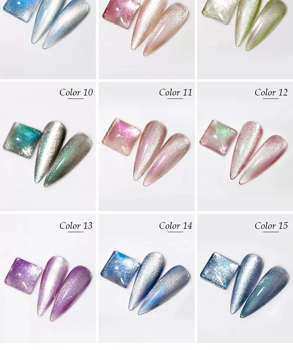 Vendeeni 15 Farben/Set Aurora Kristall Katzenaugen Gel Nagellack Glänzender Laser Nagelkunst Gel Lack Magnetischer UV Soak-Off Gel Nagellack – Detail 11
