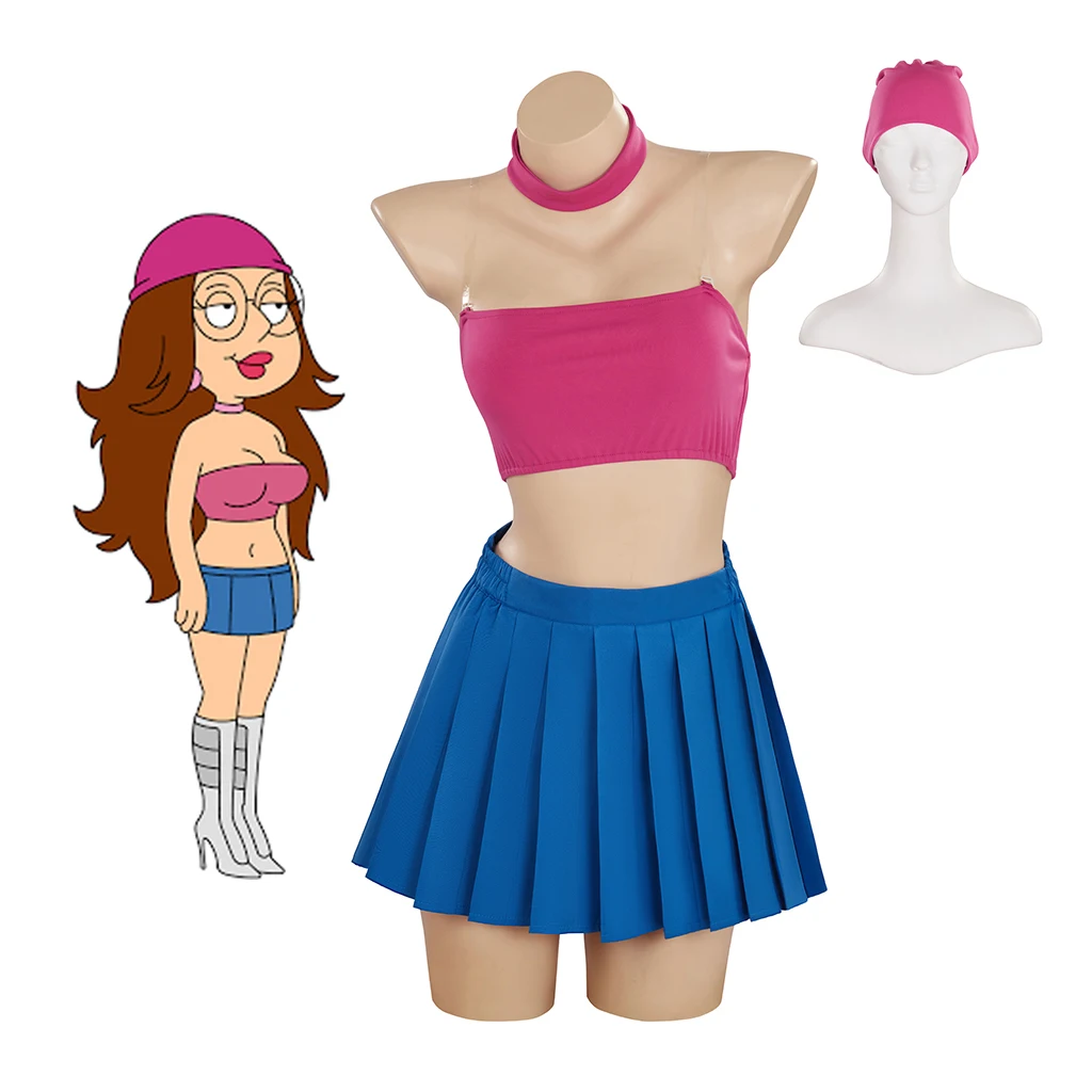 Family Guy Meg Cosplay Costume Meg Griffin Costume Pink Crop Tank Top and Mini Skirts Set Female Halloween Carnival Party Outfit