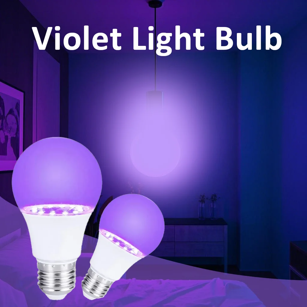 

E27 UV Light Bulb 85-265V 9W Body Painted Fluorescent Light Prom Home Party Decoration Light Bulb Bedroom Ambiance Violet Lights