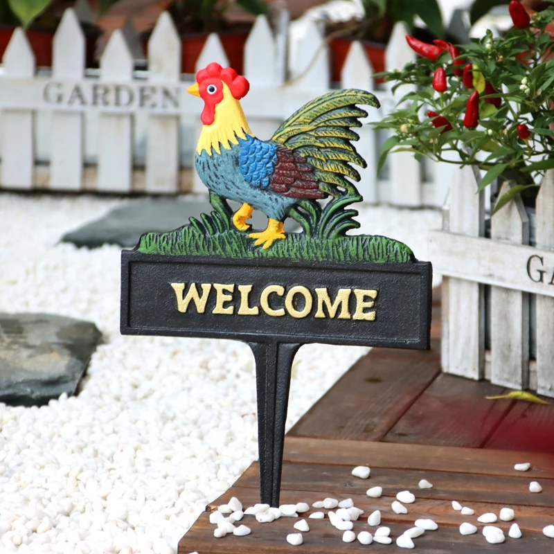 

Vintage Four Birds On Cast Iron Grass Insert Sign Plaques Home Garden Yard Lawn Decor Cat Dog Rooster Plug-in Welcome Home Sign