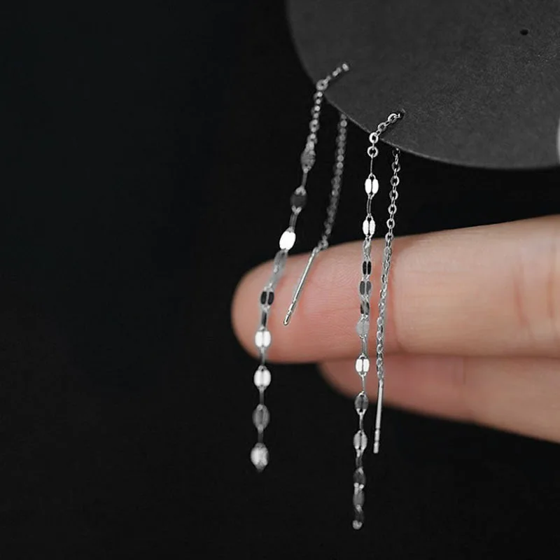 Luxury Long Tassel Ear Sequin Chain Earrings for Women Birthday Valentines Day Gift Party Earring Jewelry Pendiente De Mujer